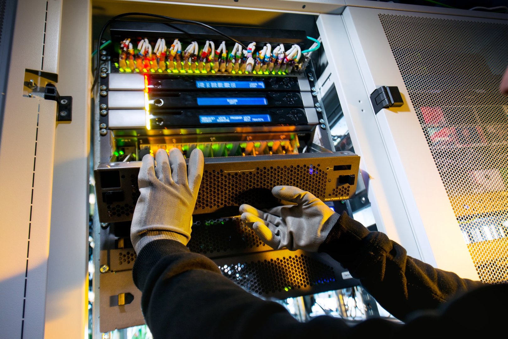 Engineer checks the server