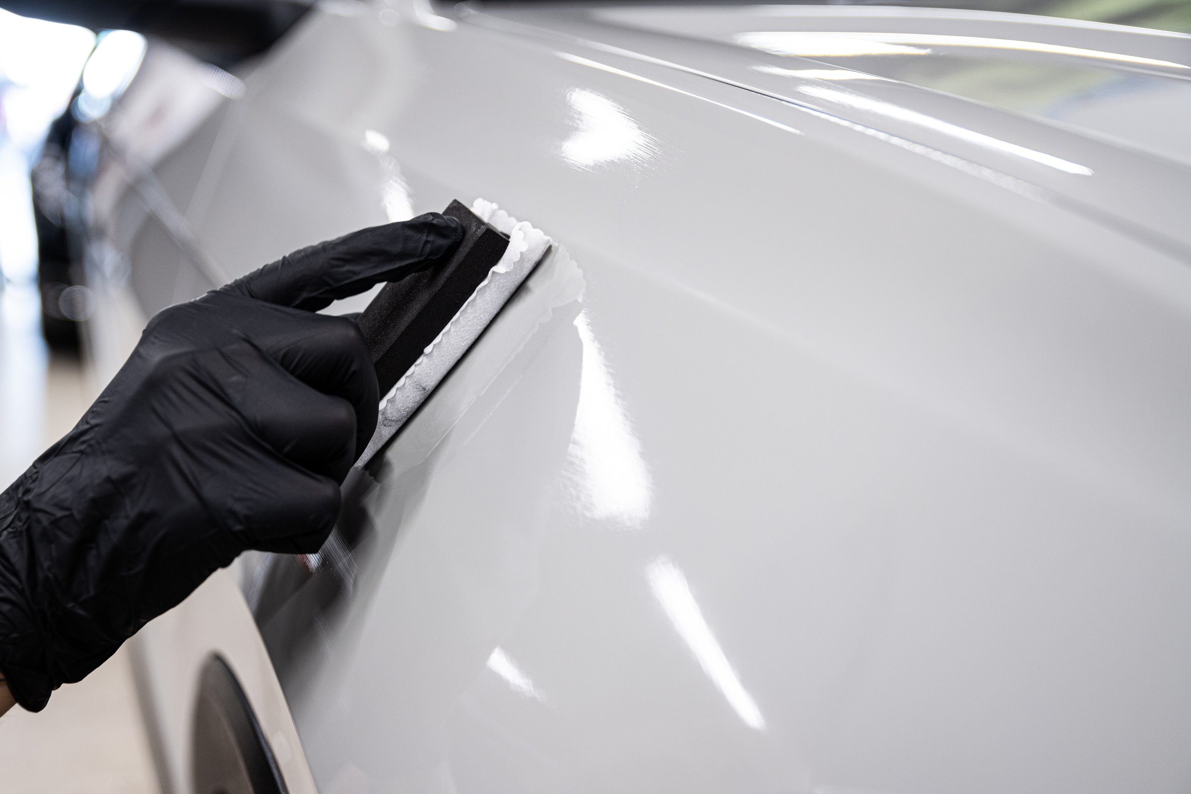Ceramic or graphene coating on white paint ensures brilliant shine and long-lasting protection