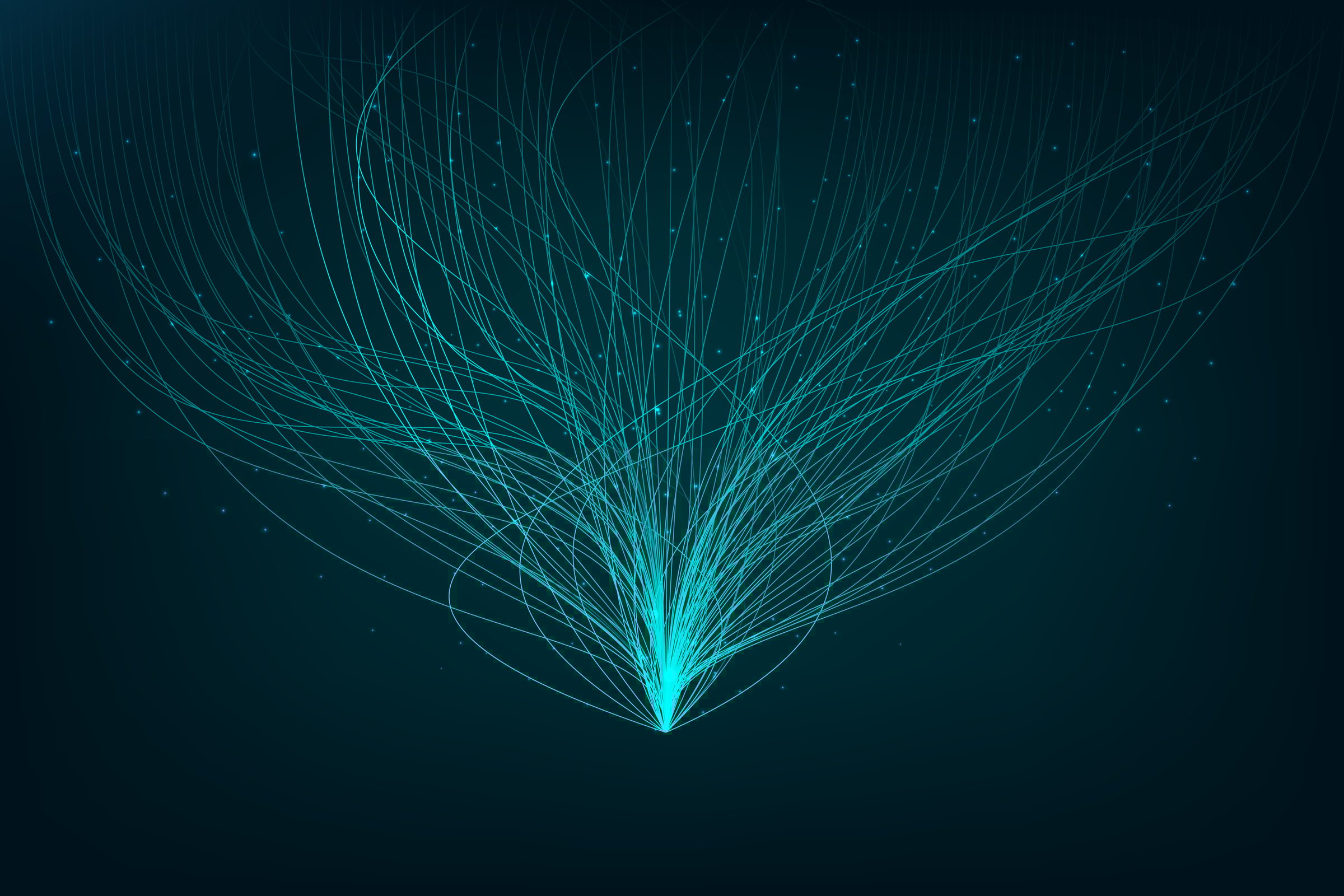 Artistic representation of data streams flowing in a curved pattern, symbolizing connectivity, communication, and digital transformation. Concept of business, innovations, advanced technologies, digital art