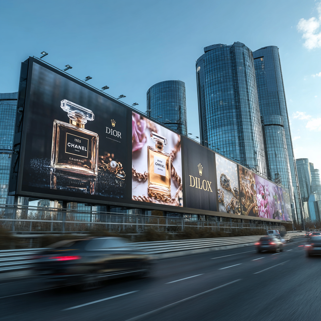 Massive digital billboard on a modern city highway