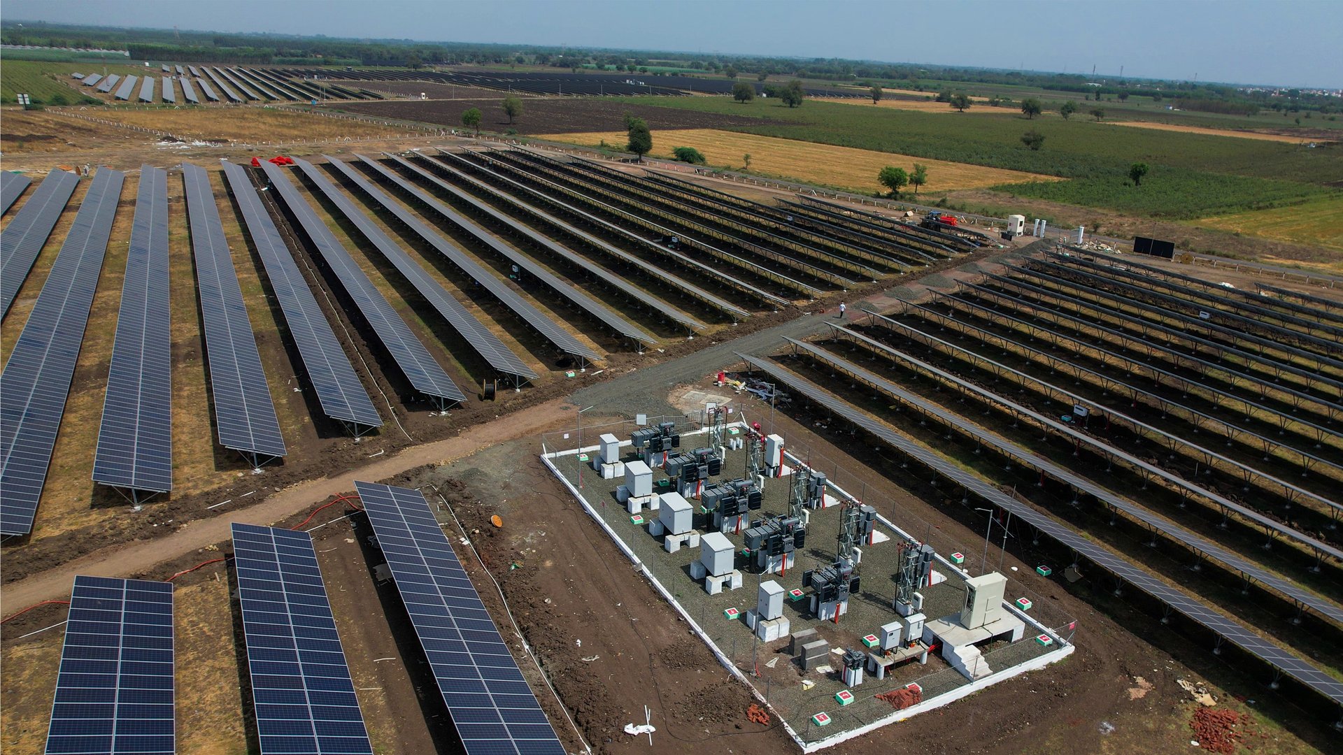 Solar panel plant renewable power electricity green energy sustainable aerial drone view 4k video