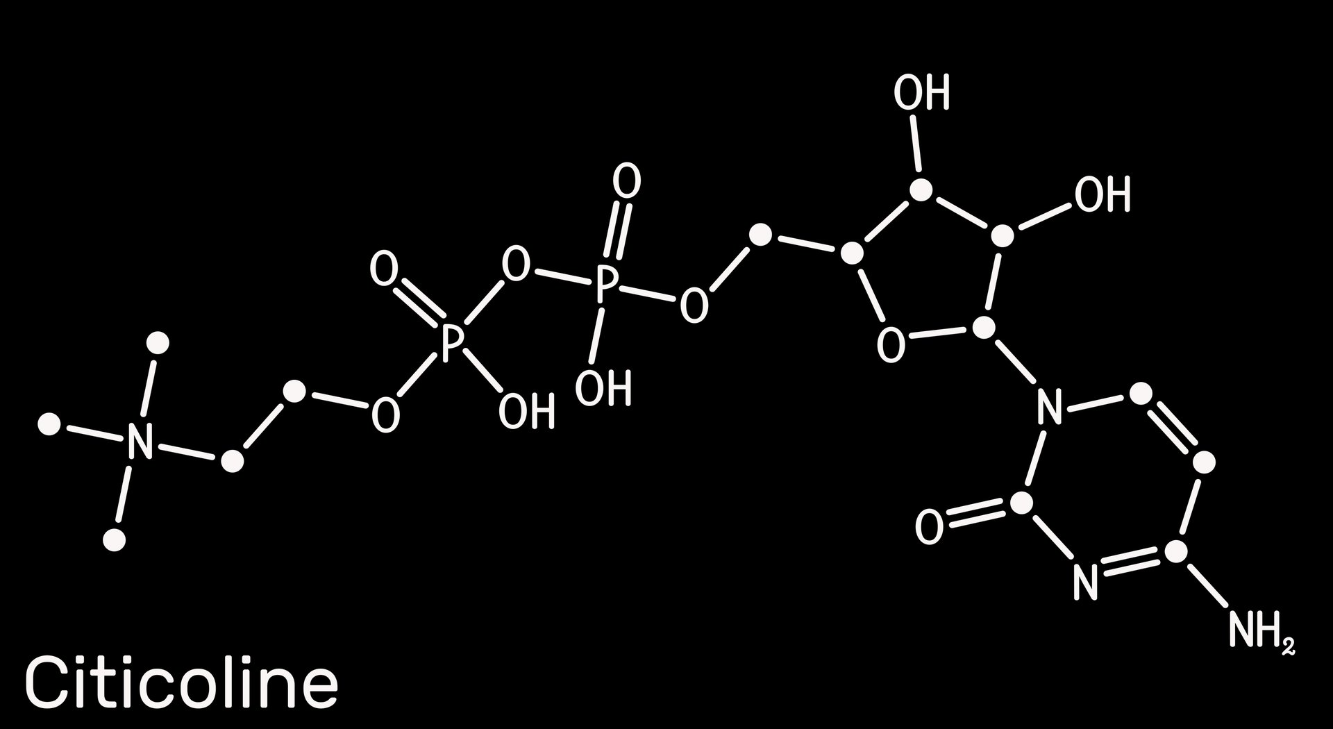 Citicoline, CDP-choline, cytidine diphosphate-choline molecule. Nootropic and psychostimulant drug