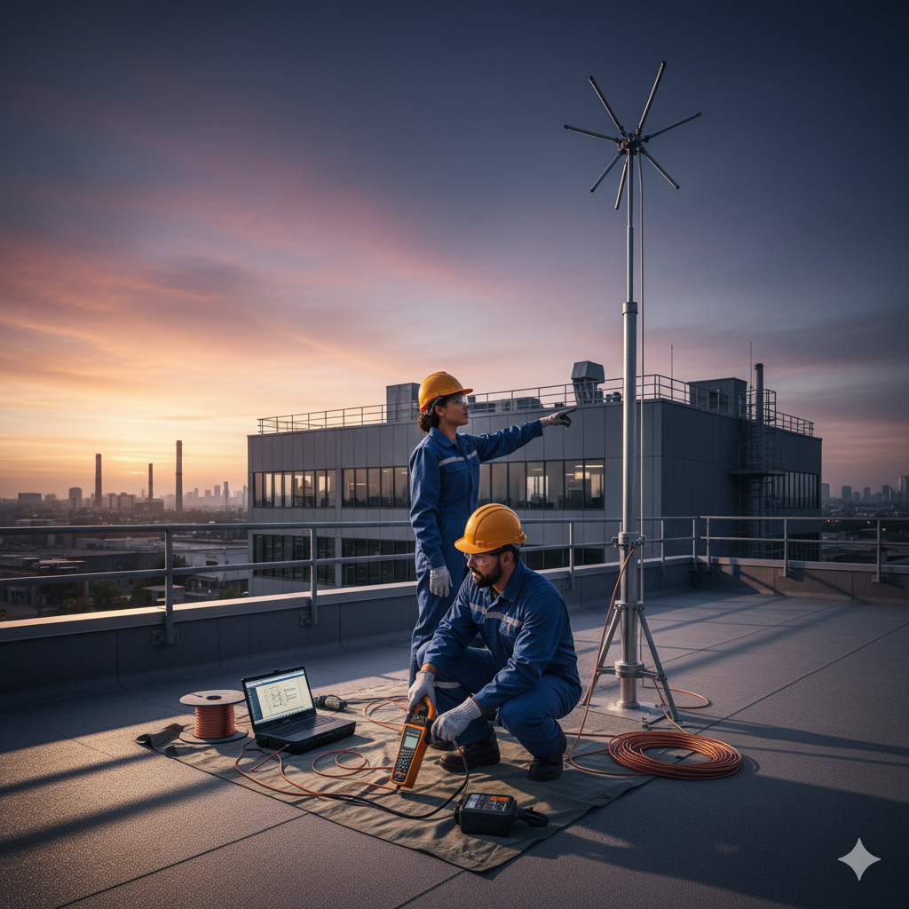 Instalación y medición de tierras físicas y pararrayos