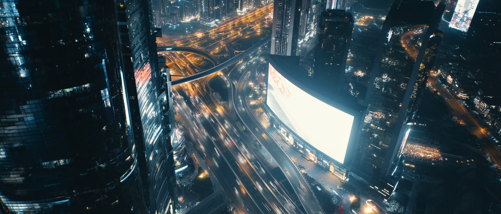 Ultra-cinematic aerial drone shot of a modern city