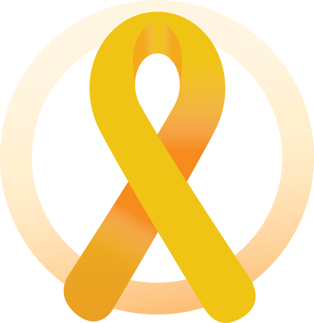 An orange ribbon symbol enclosed in a light beige circular outline, often used for awareness campaigns.