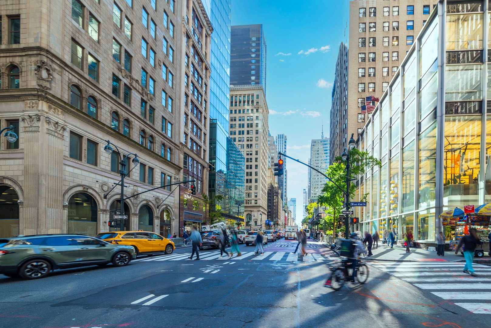 Crossroad in Midtown Manhattan on a sunny morning. New York, USA