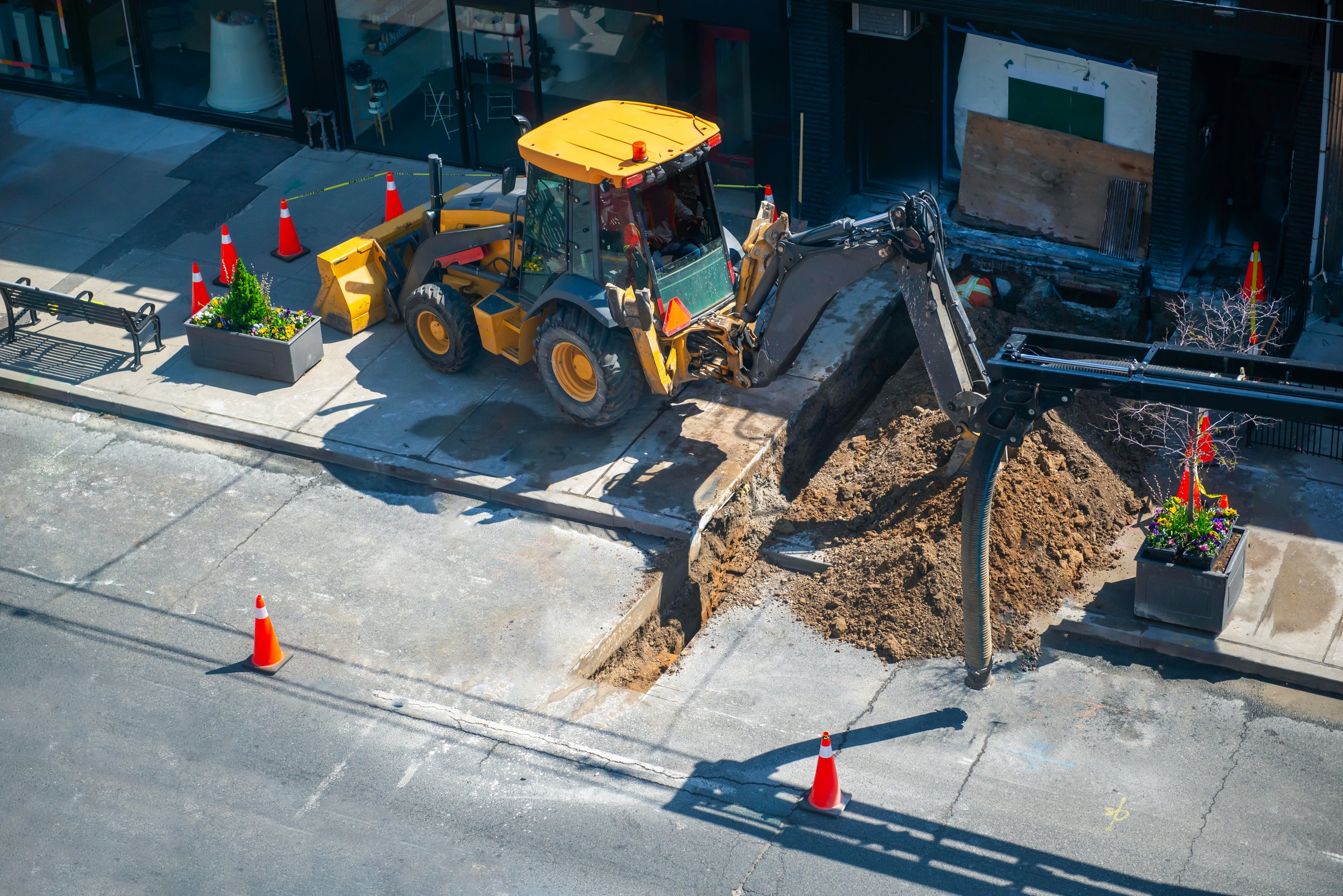 work on installing underground electric cable in the city