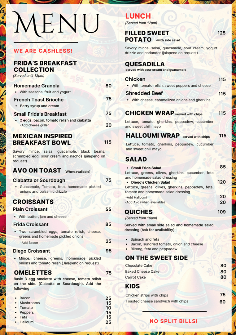 Coffee at Kahlo Menu