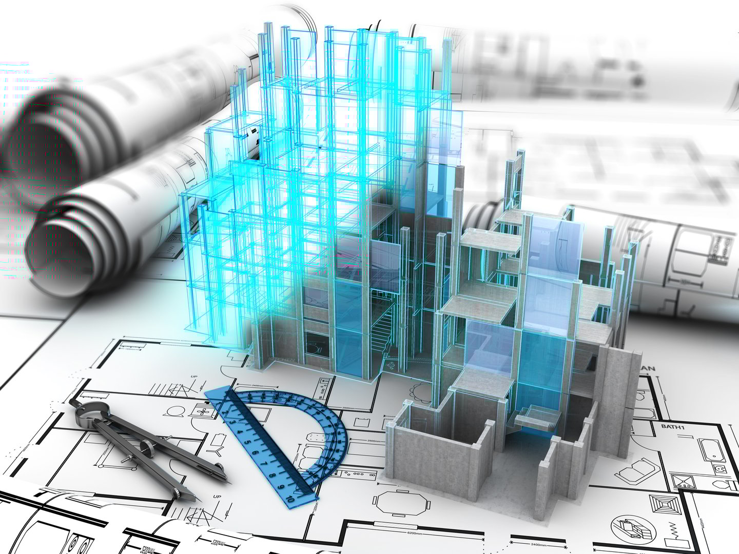 Building construction planning and blueprints