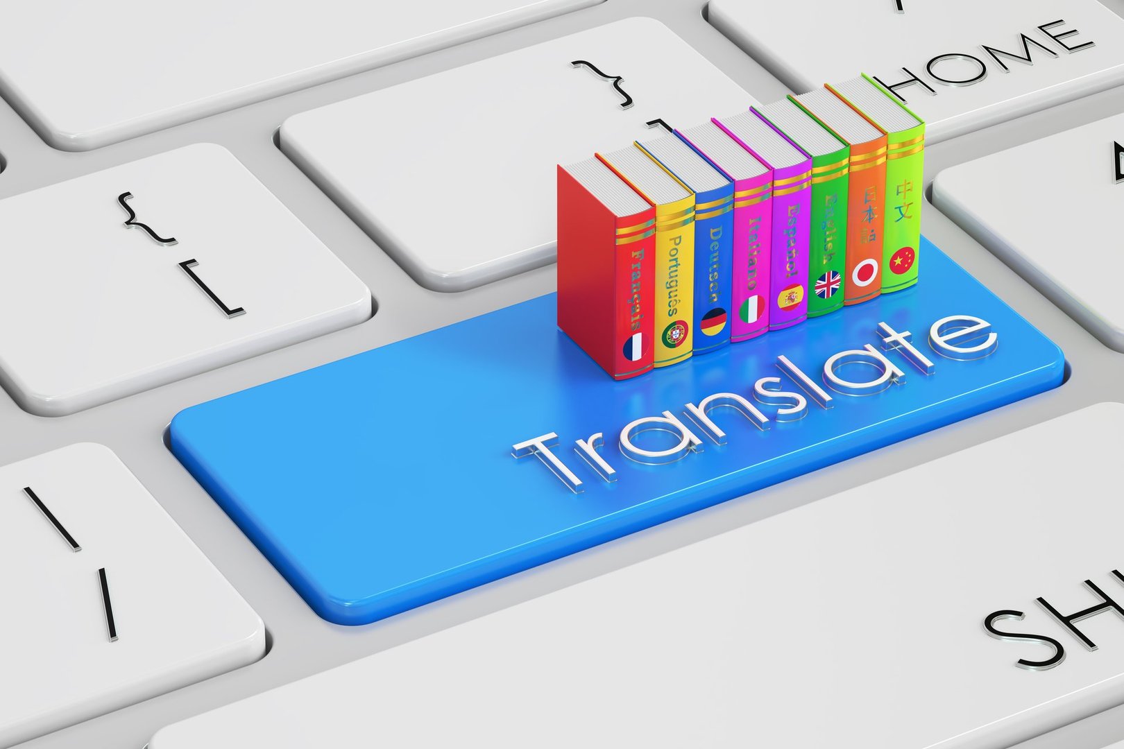 Translate concept on keyboard, 3D rendering