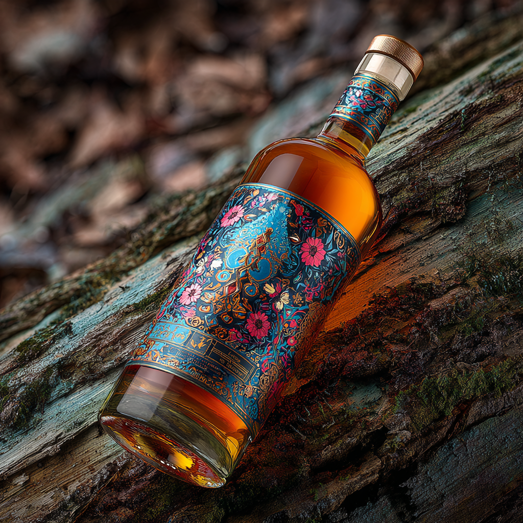 Premium whiskey bottle on rustic wooden surface