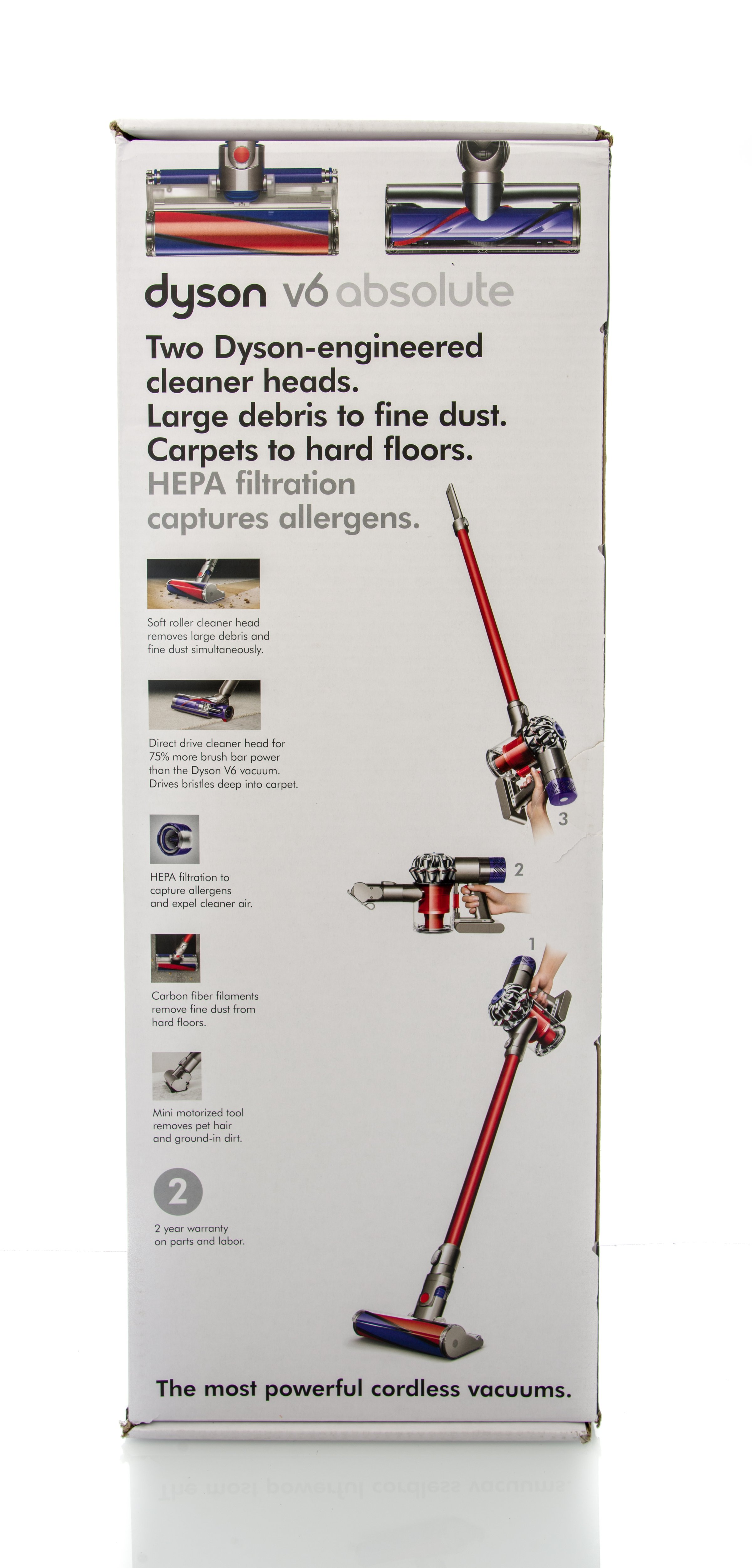 Winneconne, WI, USA- 8 April 2016:  Box of a Dyson v6 absolute cordless vacuum cleaner on an isolated background.