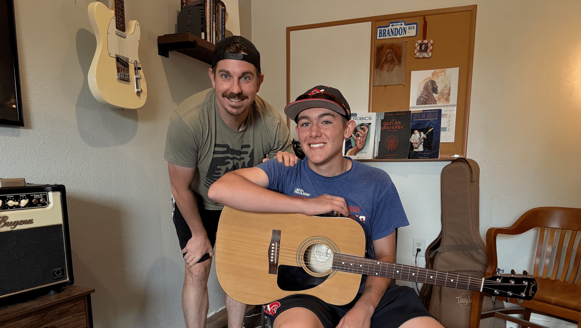 Teaching guitar student