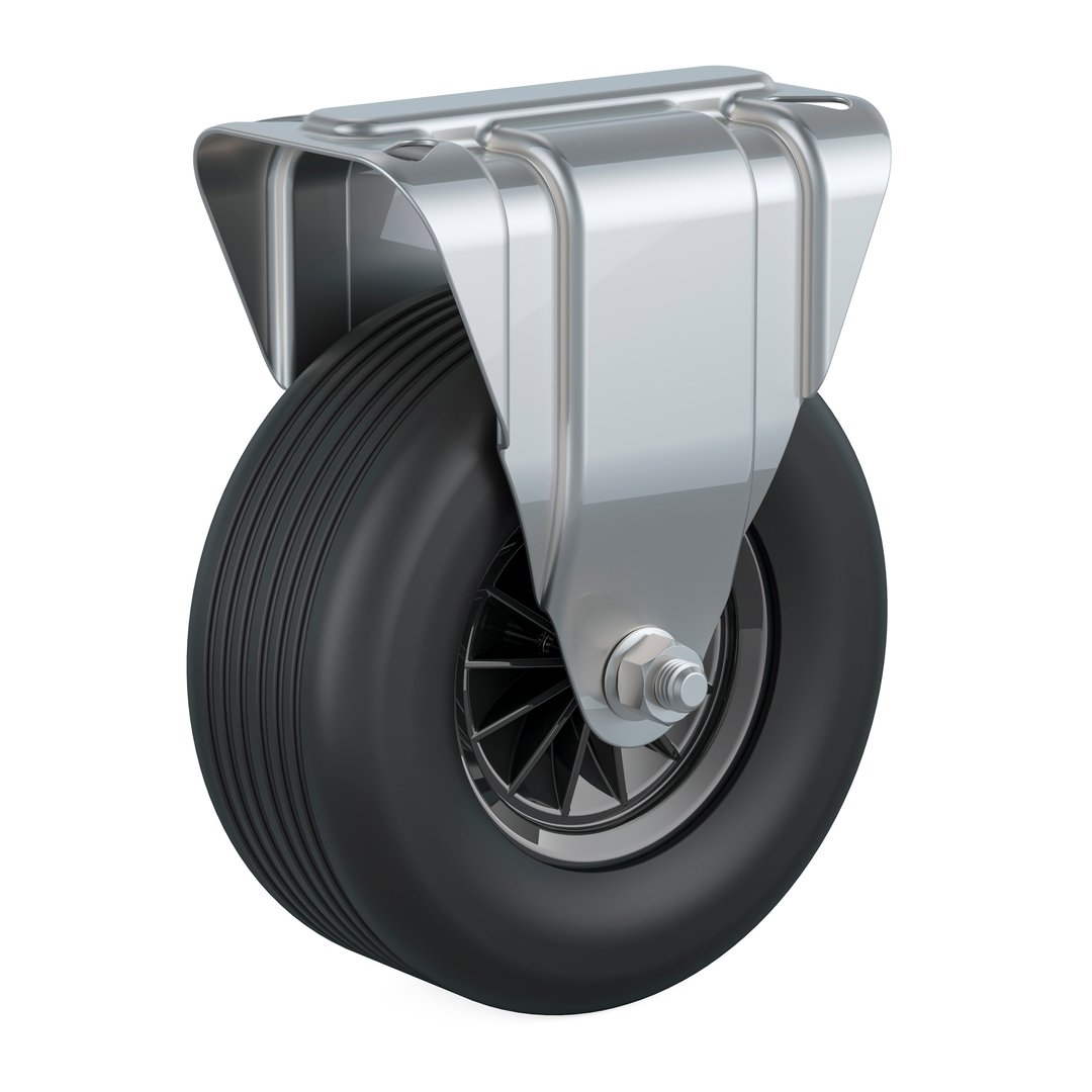 Industrial swivel caster wheel for trolley. 3D rendering isolated on white background