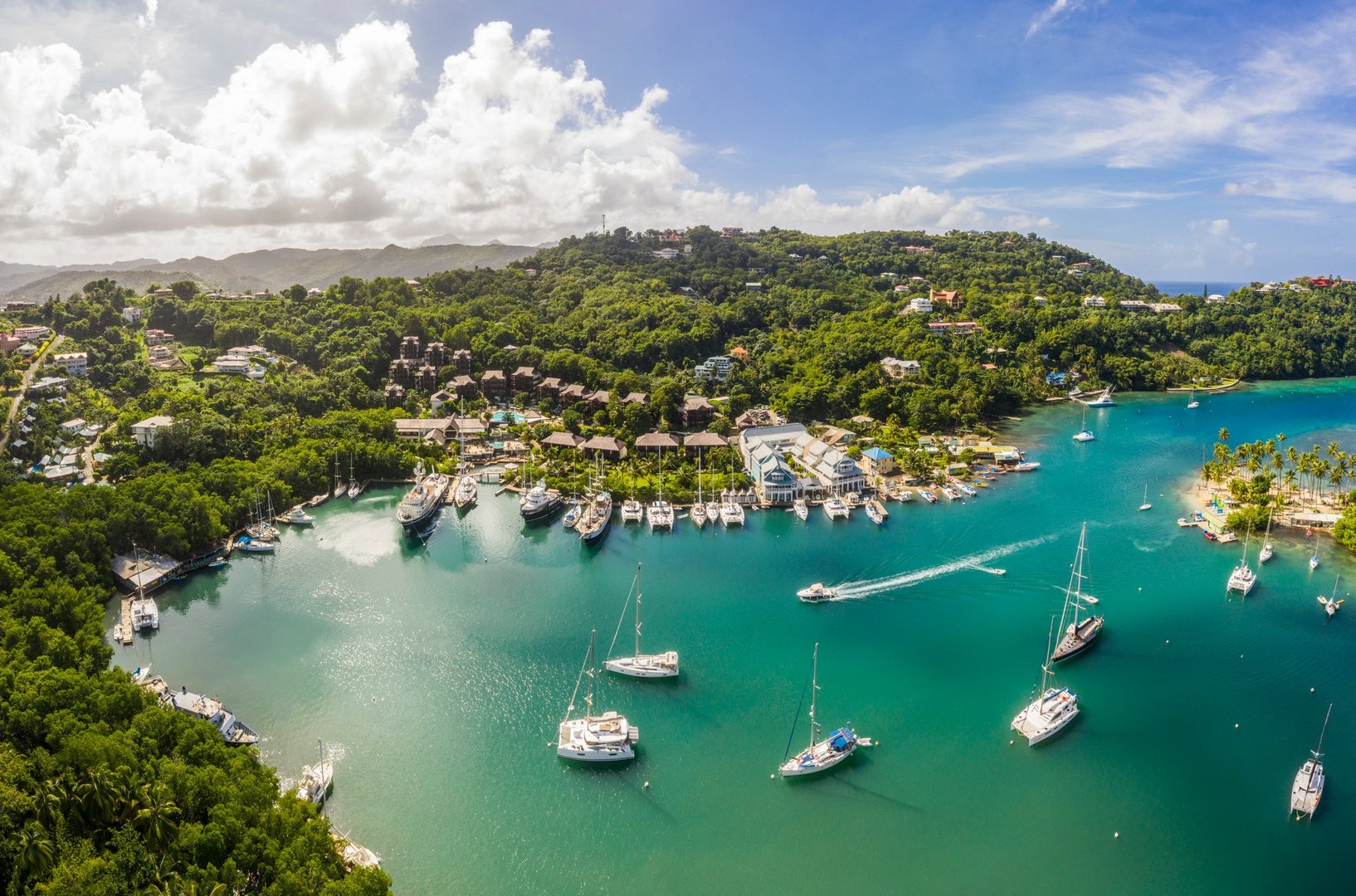 beautiful drone shots of the Marigot Bay