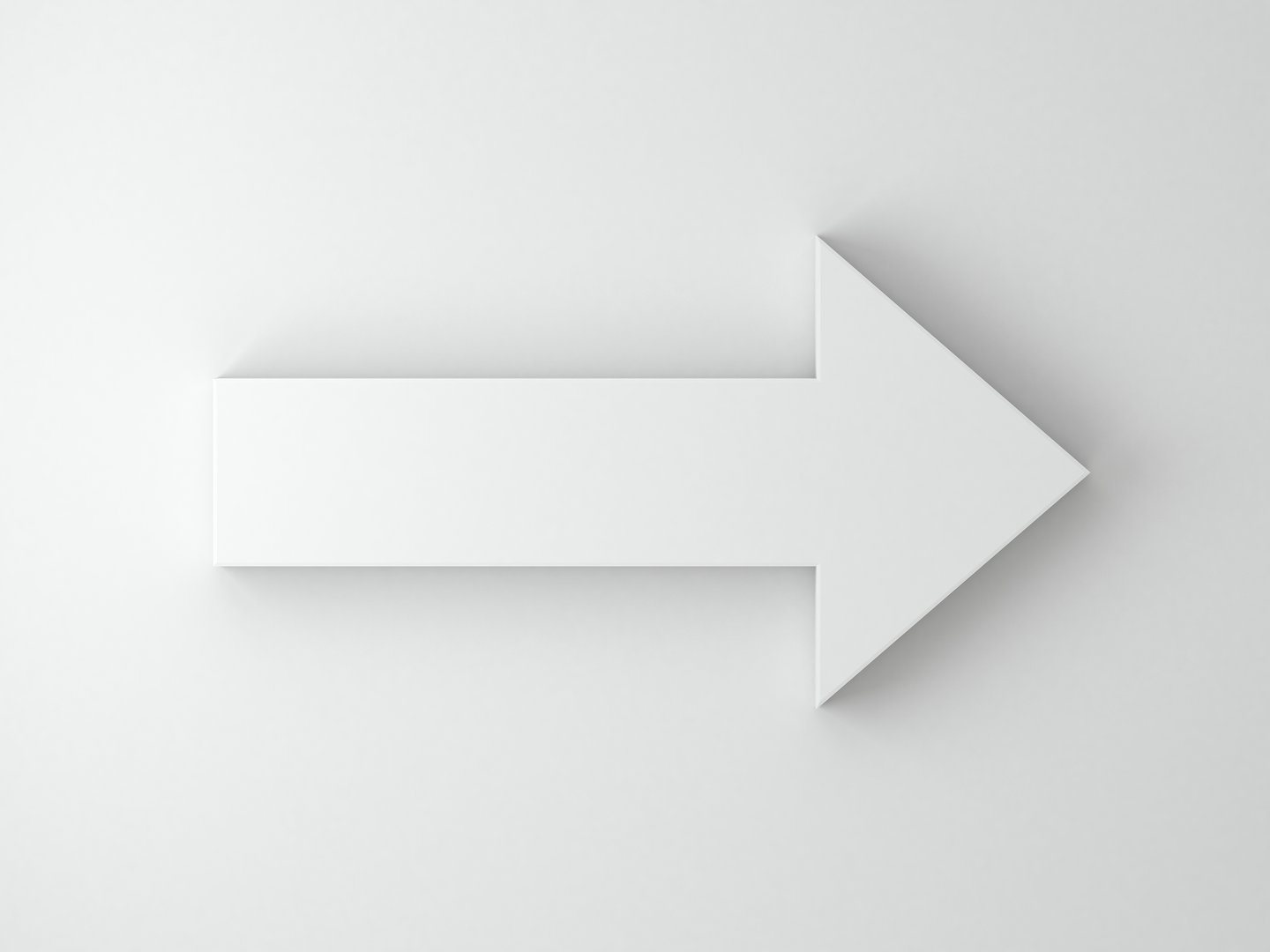 White embossed arrow on white background. 3d render illustration.