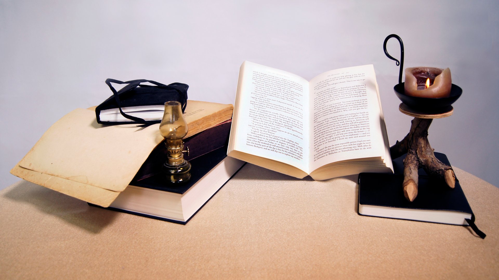 Old fashioned books at the table