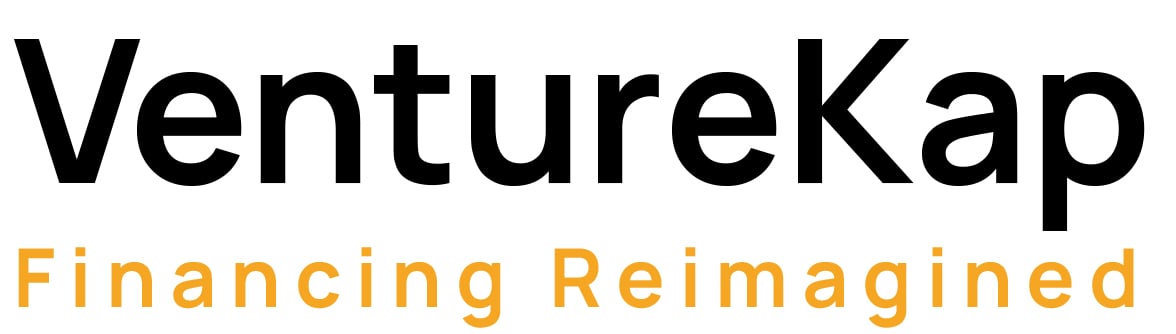 VentureKap logo with text Financing Reimagined in black and orange letters on a white background.
