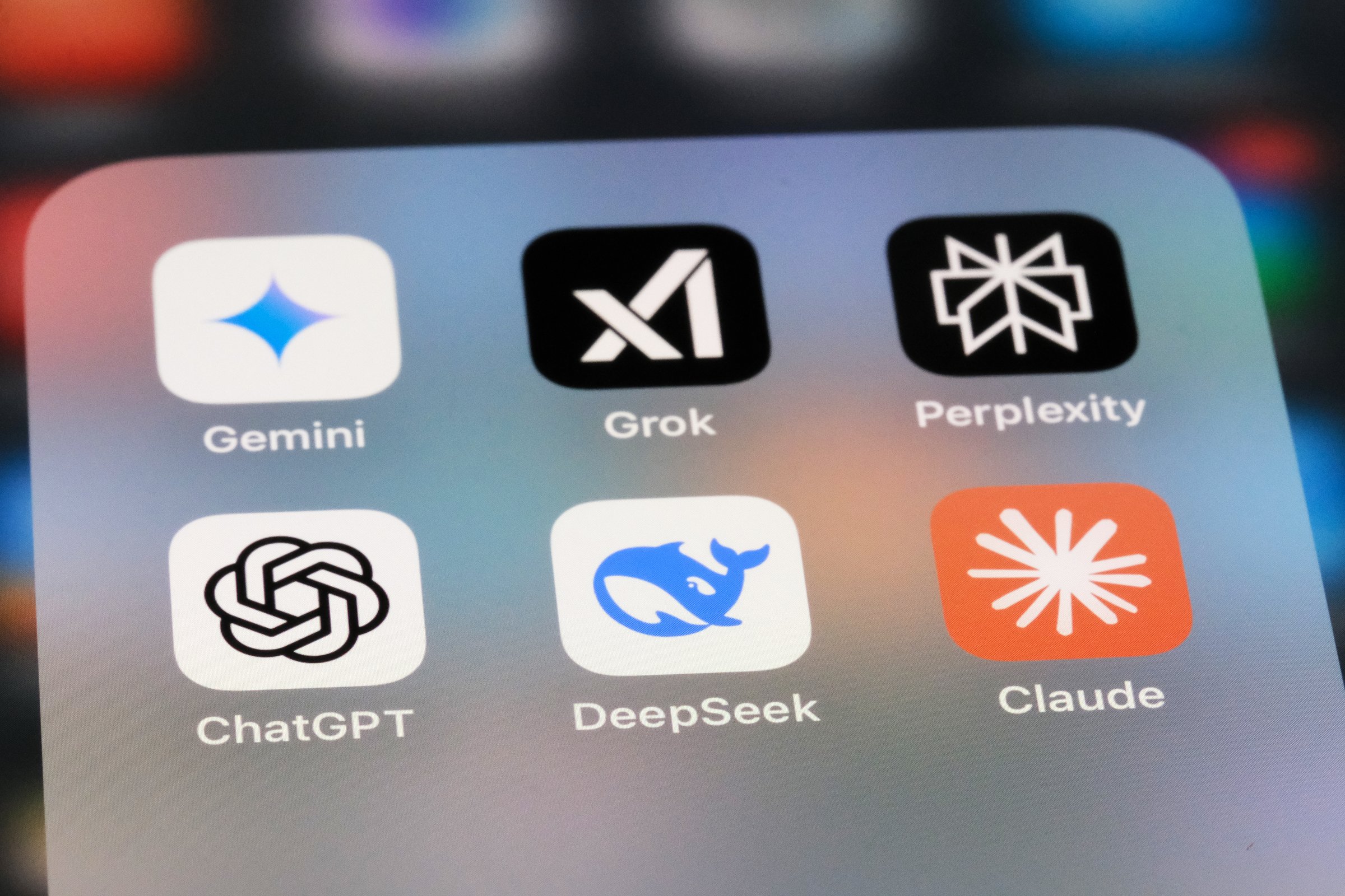 Shanghai,China-Feb.6th 2025: DeepSeek, ChatGPT, Gemini, Grok, Claude and Perplexity AI apps. Assorted AI mobile apps