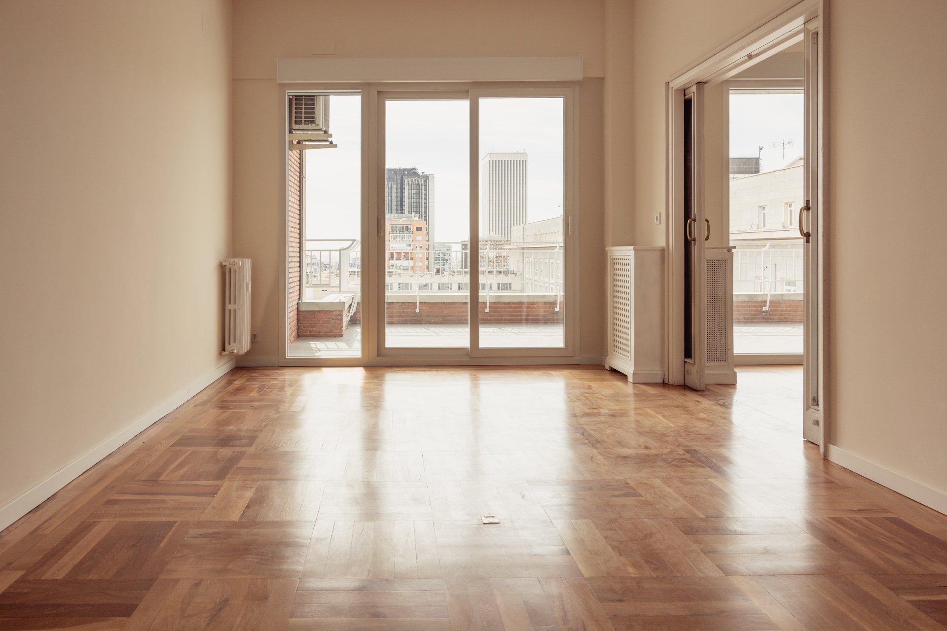 Empty room in an unfurnished apartment for real estate, leasing, or rental