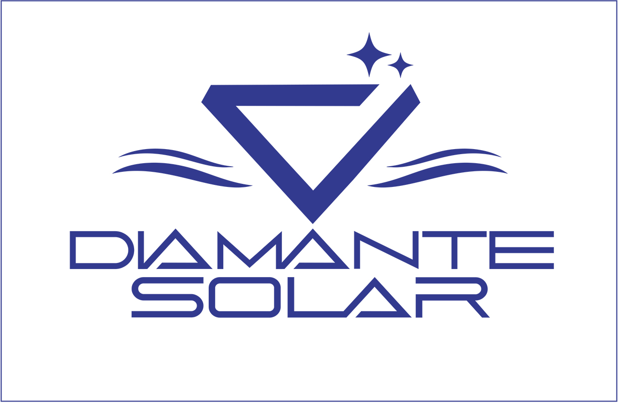 Blue logo with a triangle, two stars, and the words "Diamante Solar" beneath it on a white background.