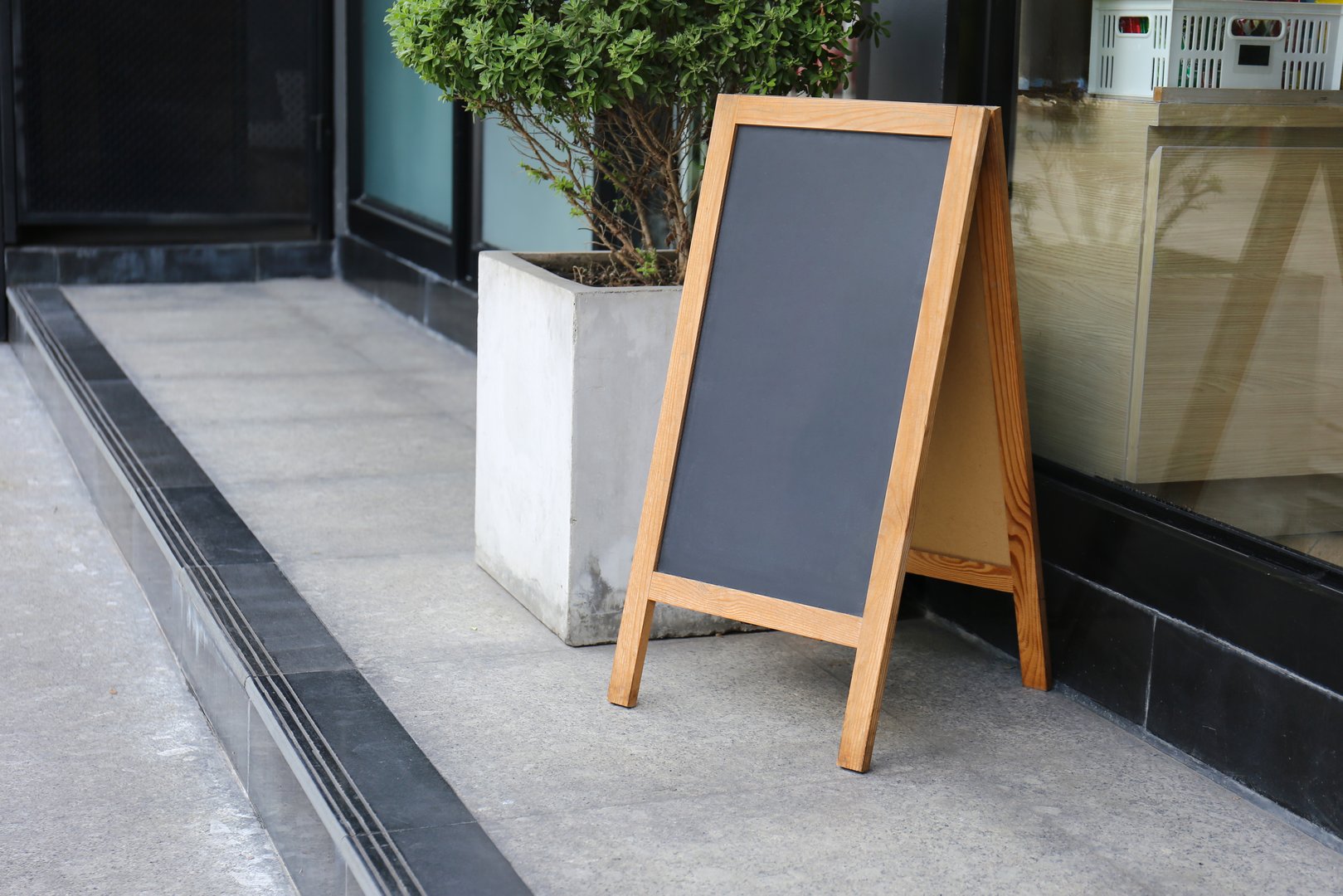 Advertising stand banners mockup, Mock up of a standing poster, Blank wood frame outdoor stand mockup poster display