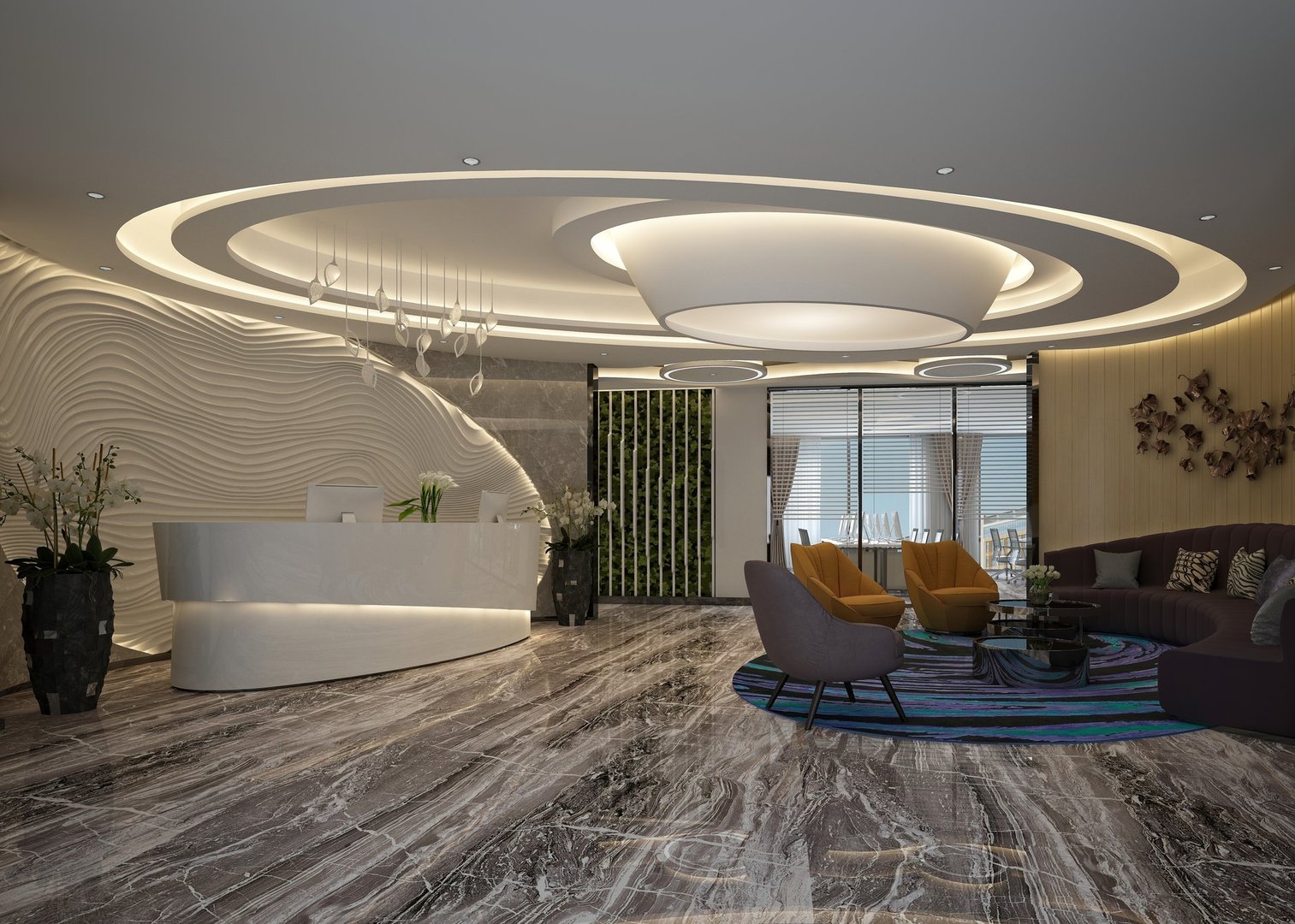 3D RENDER LUXURY HOTEL RECEPTION LOBBY