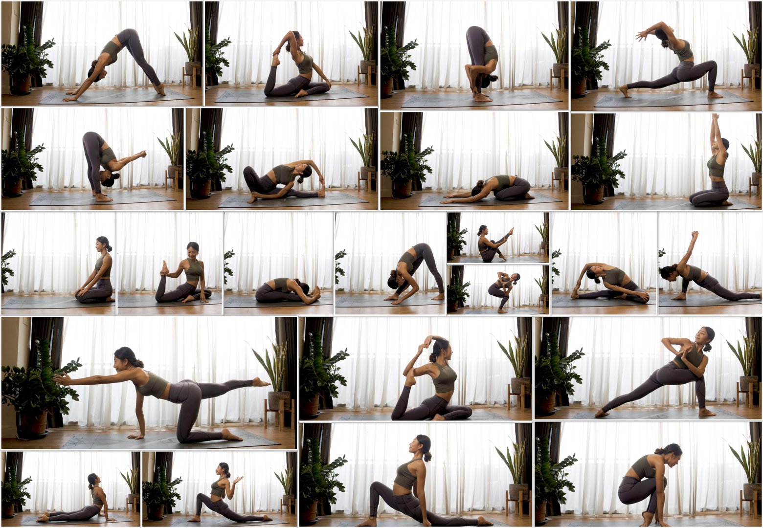 Variety Yoga Poses, Yoga and stretching exercises, Yoga instructor showing advanced poses