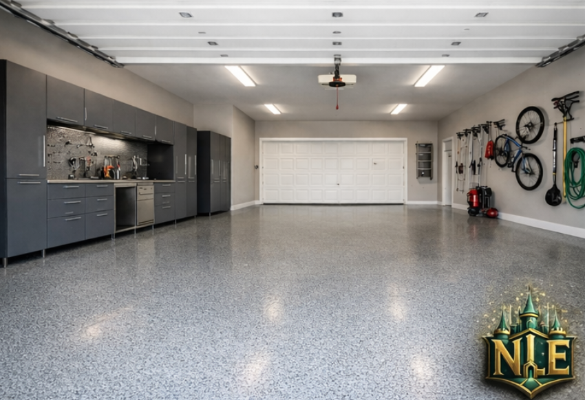 Garage epoxy flooring installation