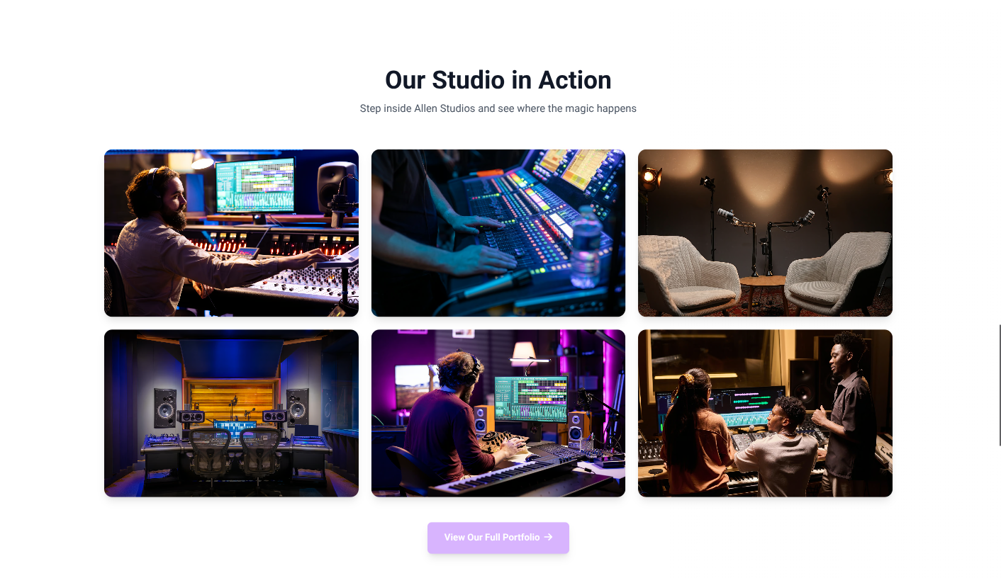 Allen Studios website showcase