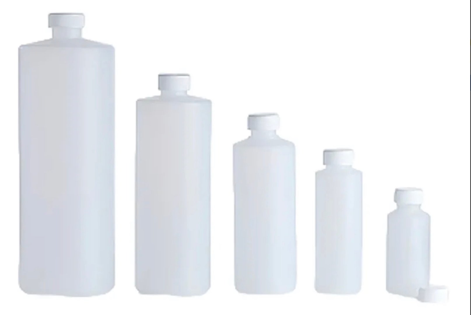 HDPE plastic bottles in different sizes