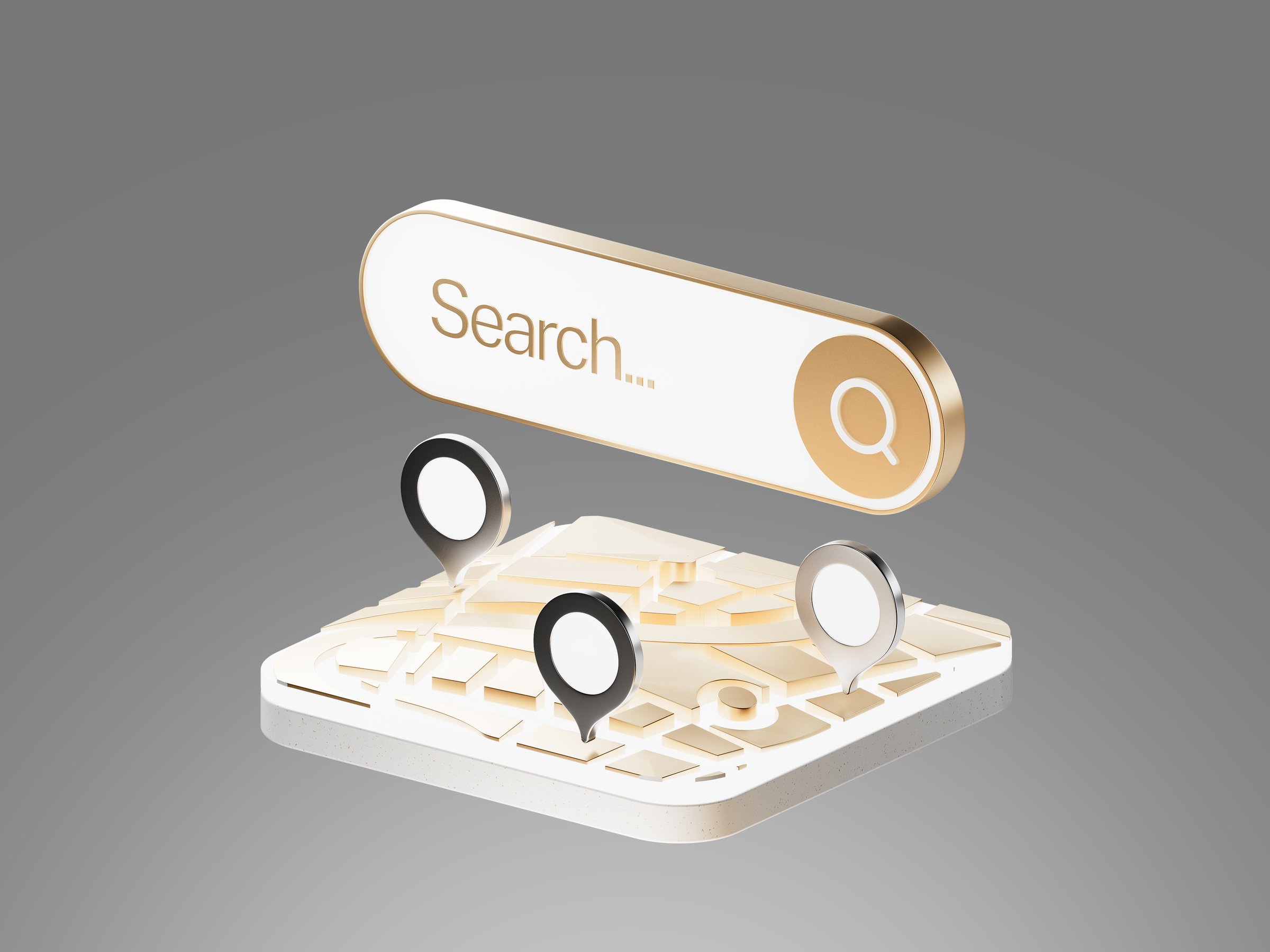 3D Location digital Map, Search Bar and Pin Isolated