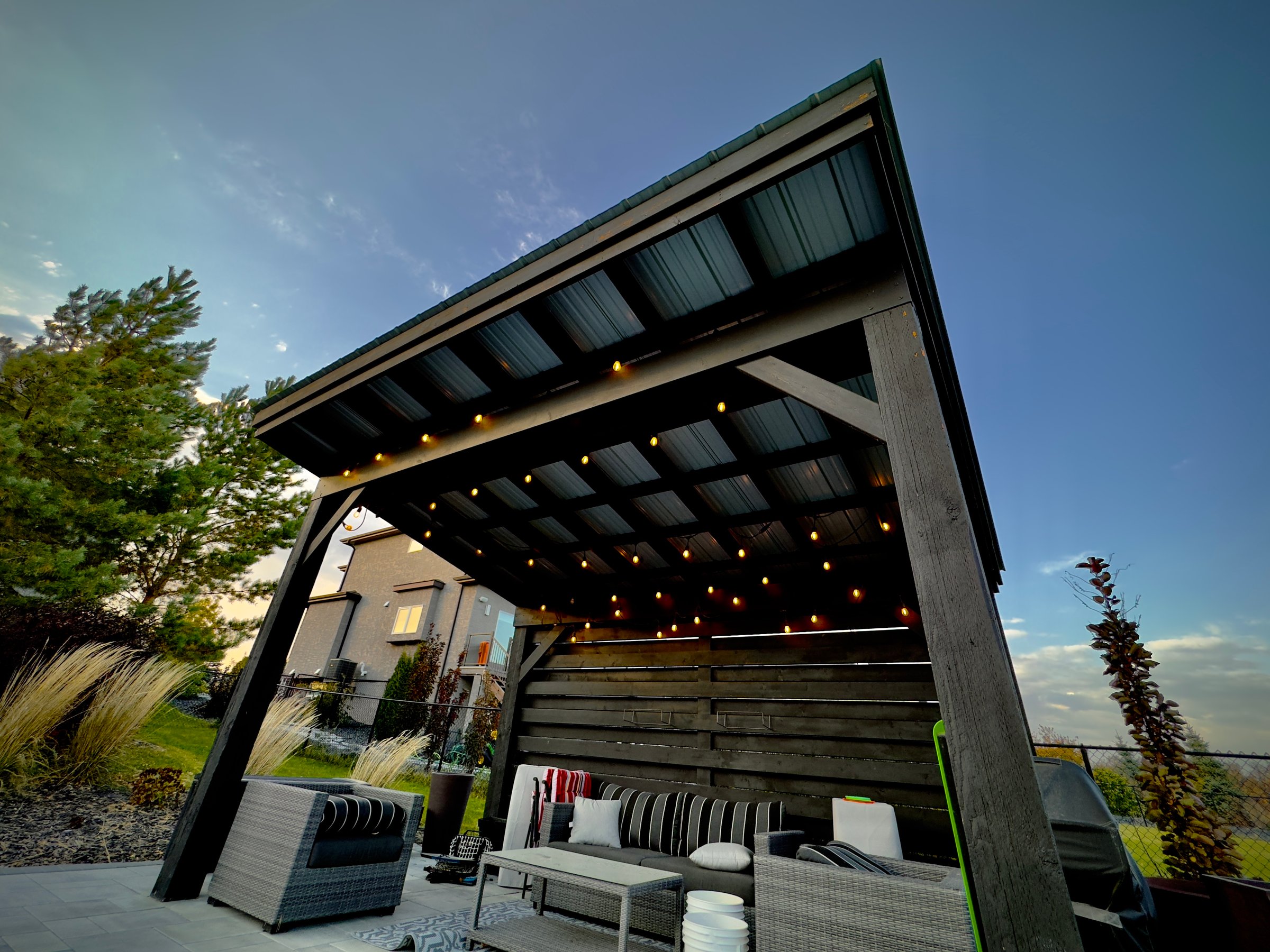 Outdoor gazebo with string lights