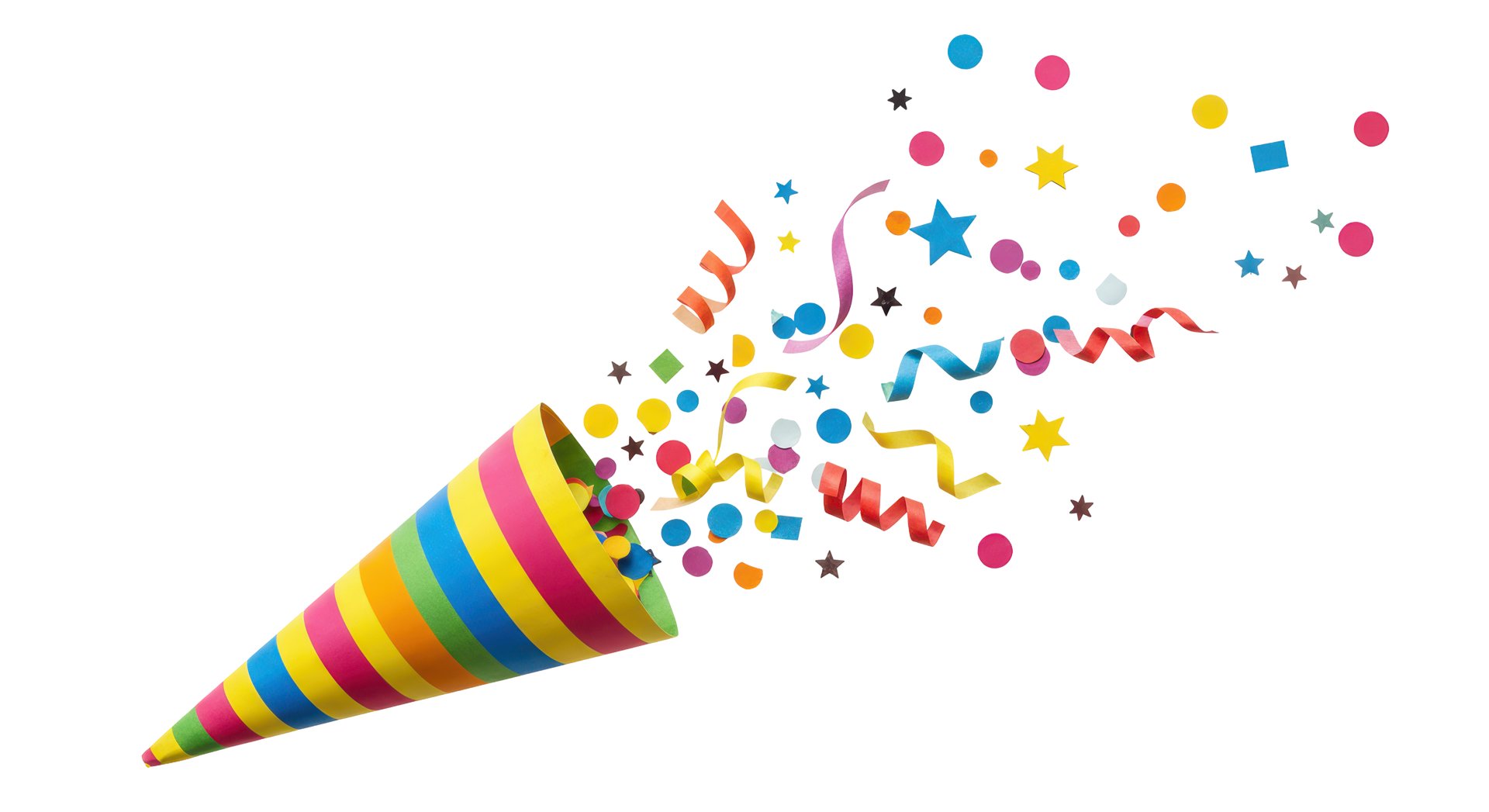 Isolated Party Popper with Confetti and Streamers Bursting