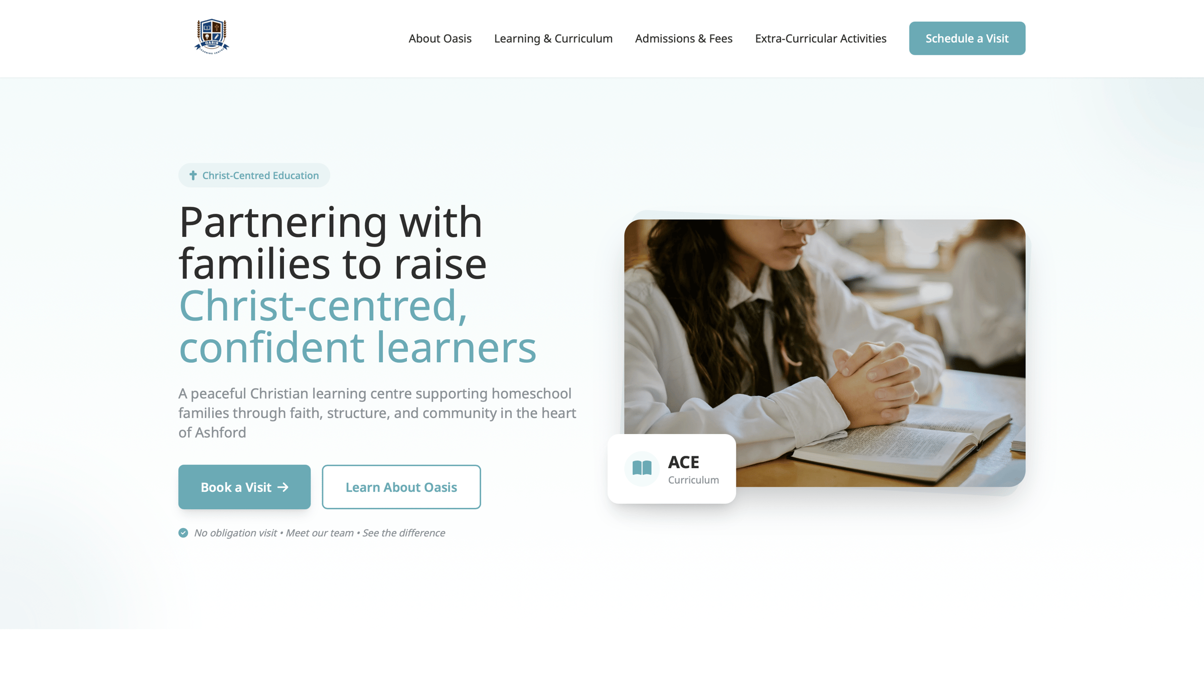 The Oasis Learning Centre Website Homepage