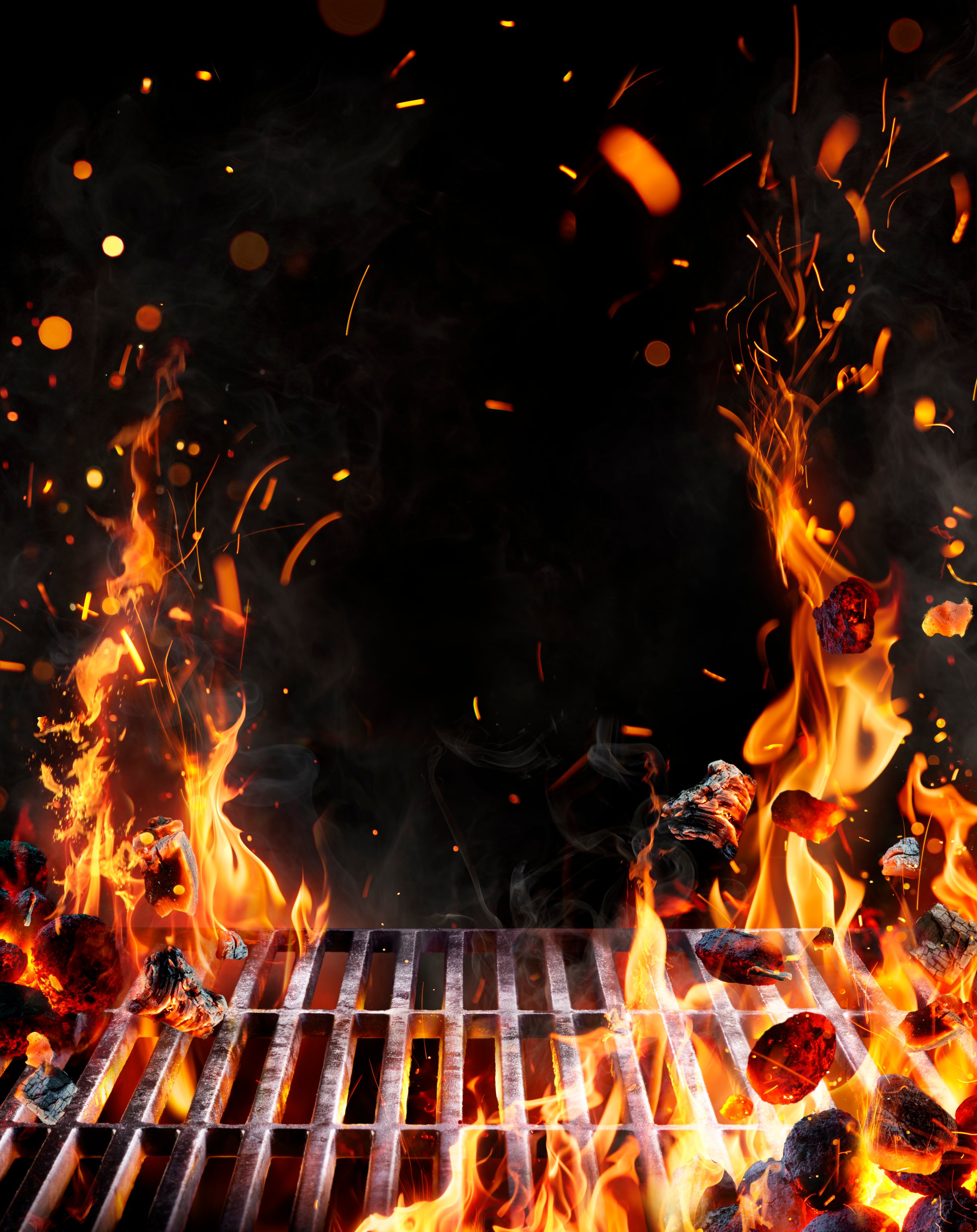Grate And Fire On Charcoal In Night - Cookout