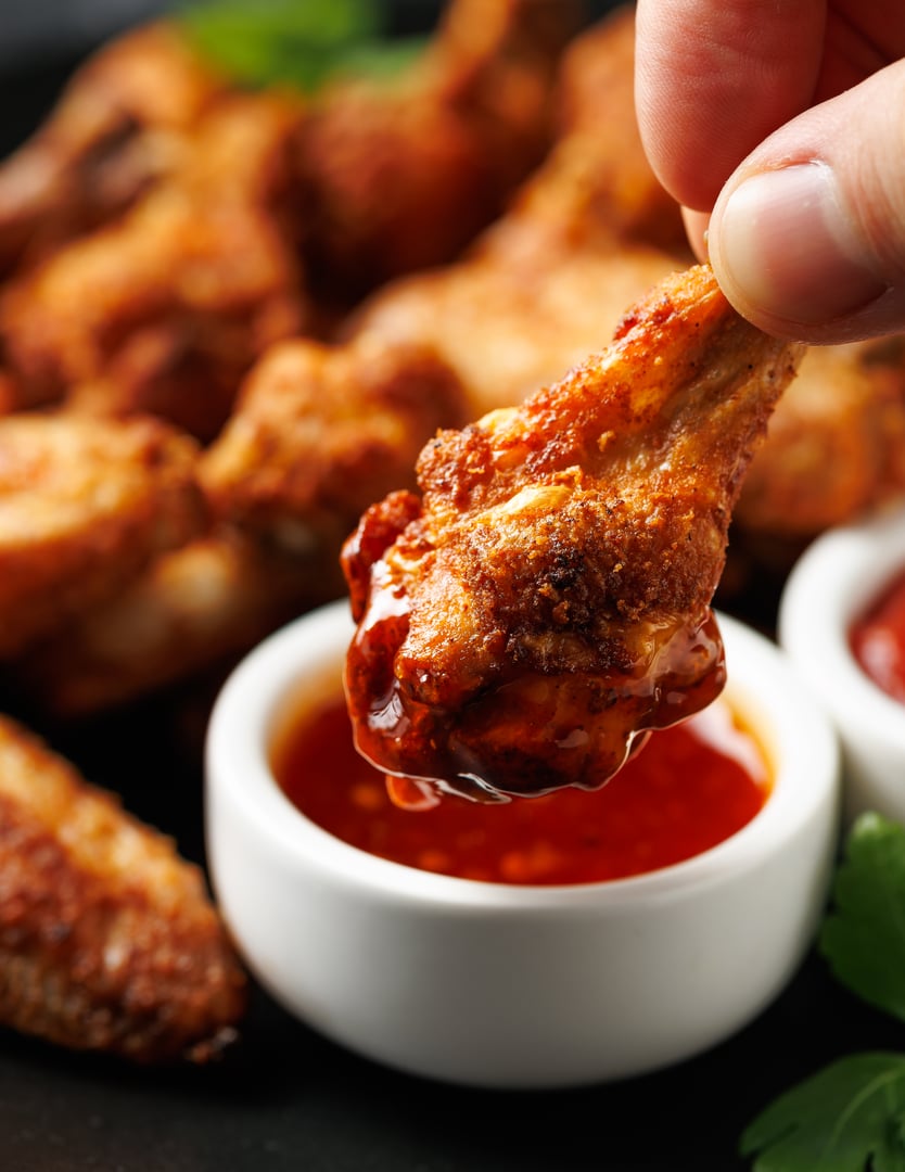 Crispy Chicken Wings with Dipping Sauces. Homemade roasted in the air fryer
