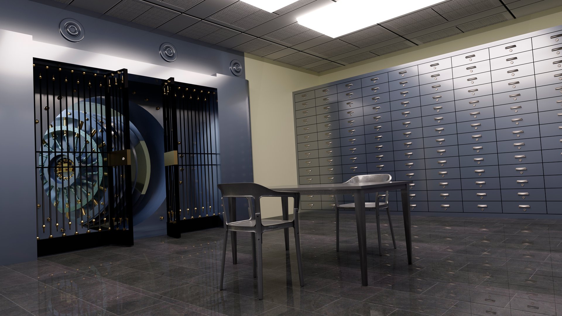3D rendering of a bank vault safe