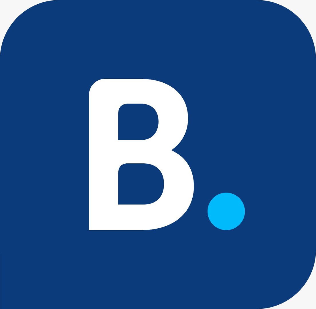 Blue square with a white letter "B" and a small blue dot on a dark blue background, representing a logo.