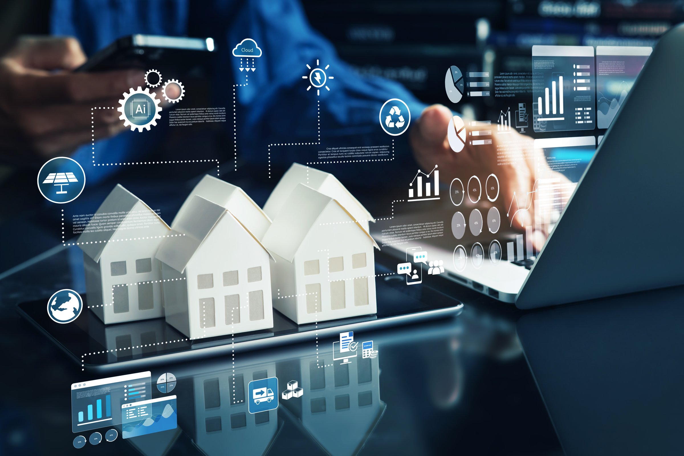 Property or real estate concepts with owner developer using innovation technology management. organization and forecasting kpi performance of business
