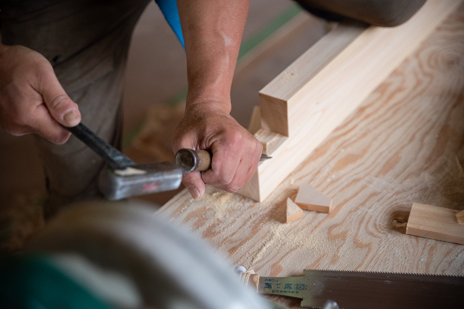 Carpenter working with a chisel
