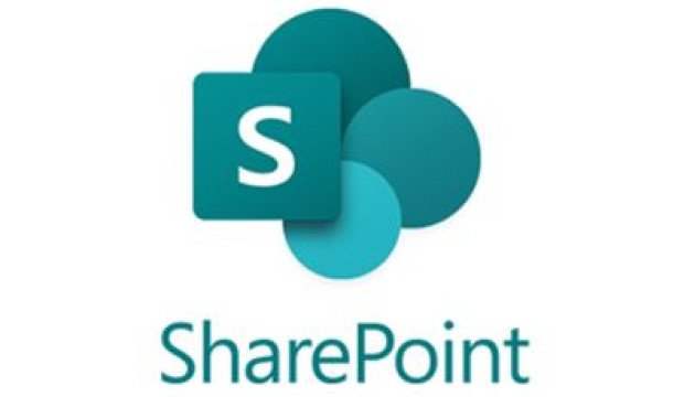 SharePoint logo with a stylized S and overlapping teal circles, accompanied by the text SharePoint below.