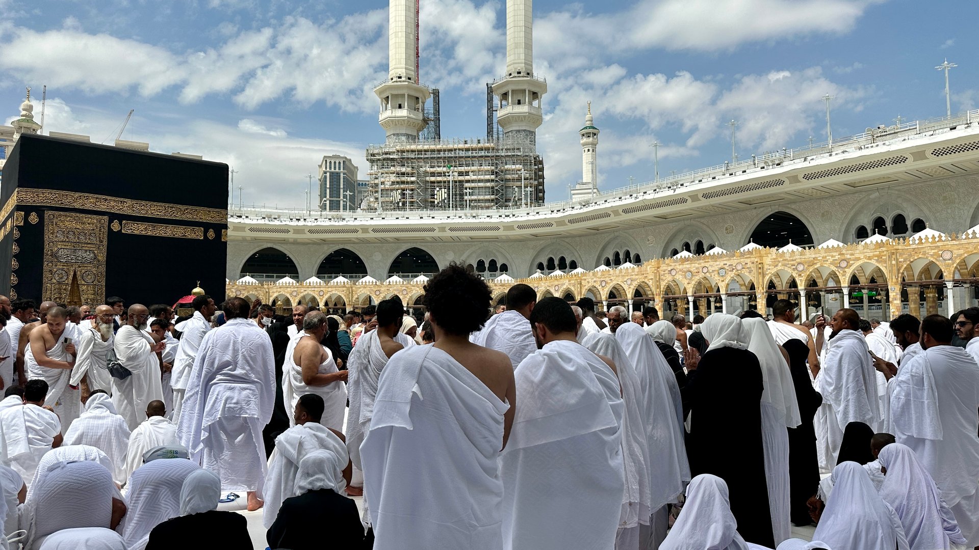 Mecca Saudi Arabia - Mar 28 2024: Al Kaaba in Al Haram mosque - Muslim pilgrims perform  hajj and umra in Makkah