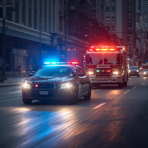 Police car and fire truck