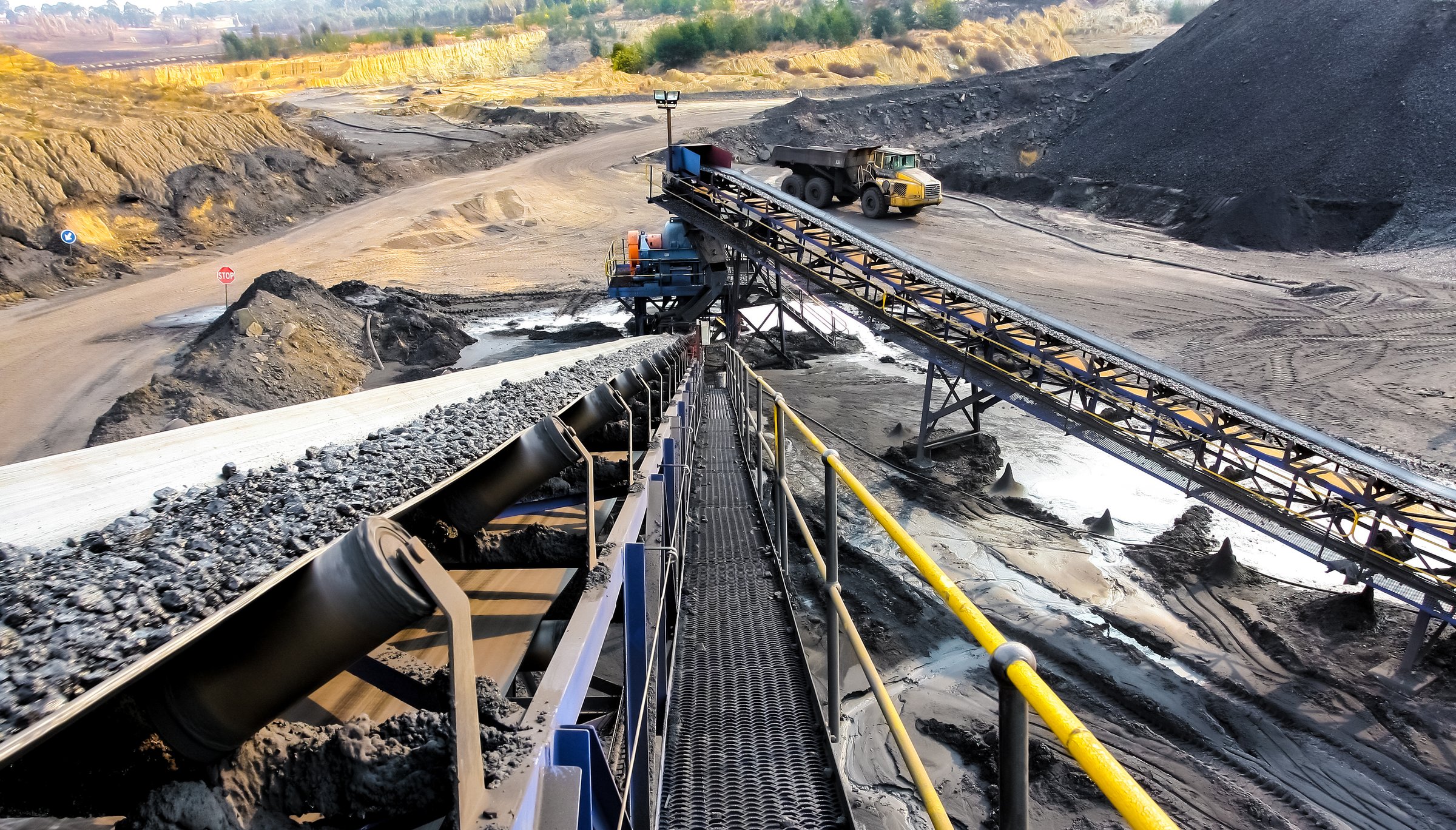 Witbank, South Africa - July 25 2011: Coal Ore on a conveyor belt for processing