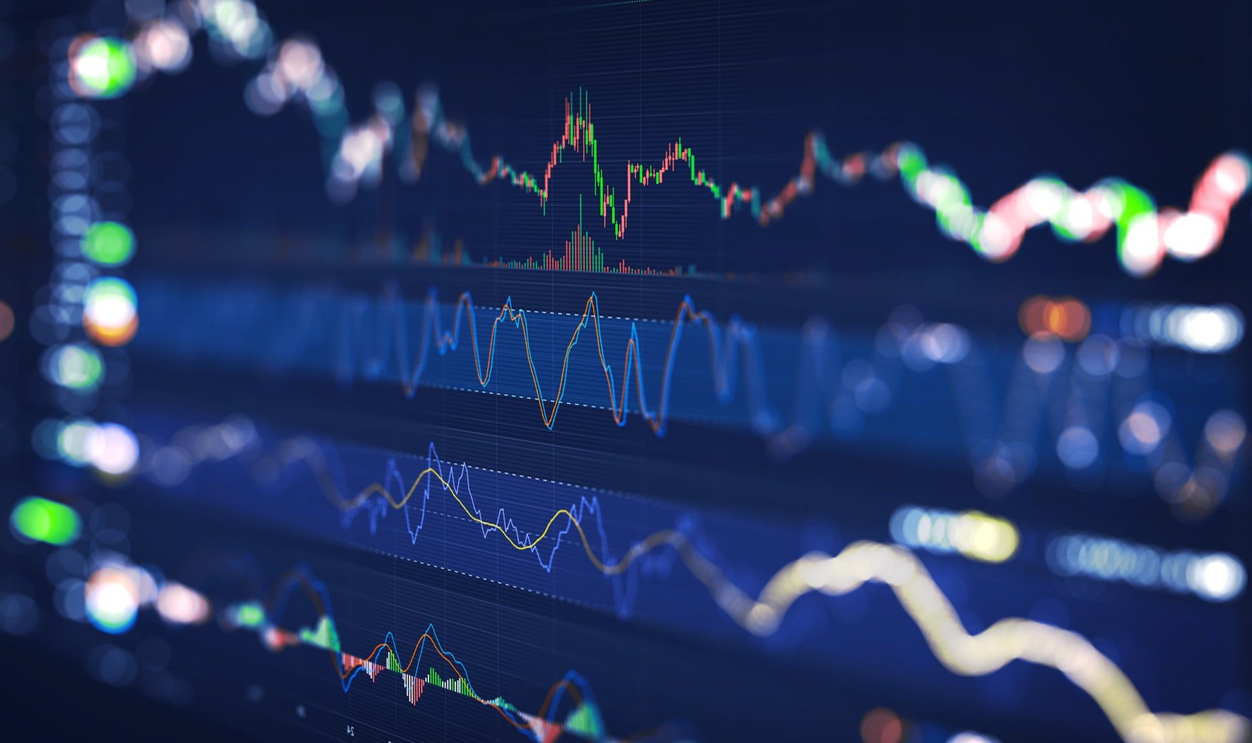 Stock graph and chart with business candlestick. Financial static analysis with growing financial charts. Online trading, Investment, Strategy market plan, and Stock market fluctuations Concept.