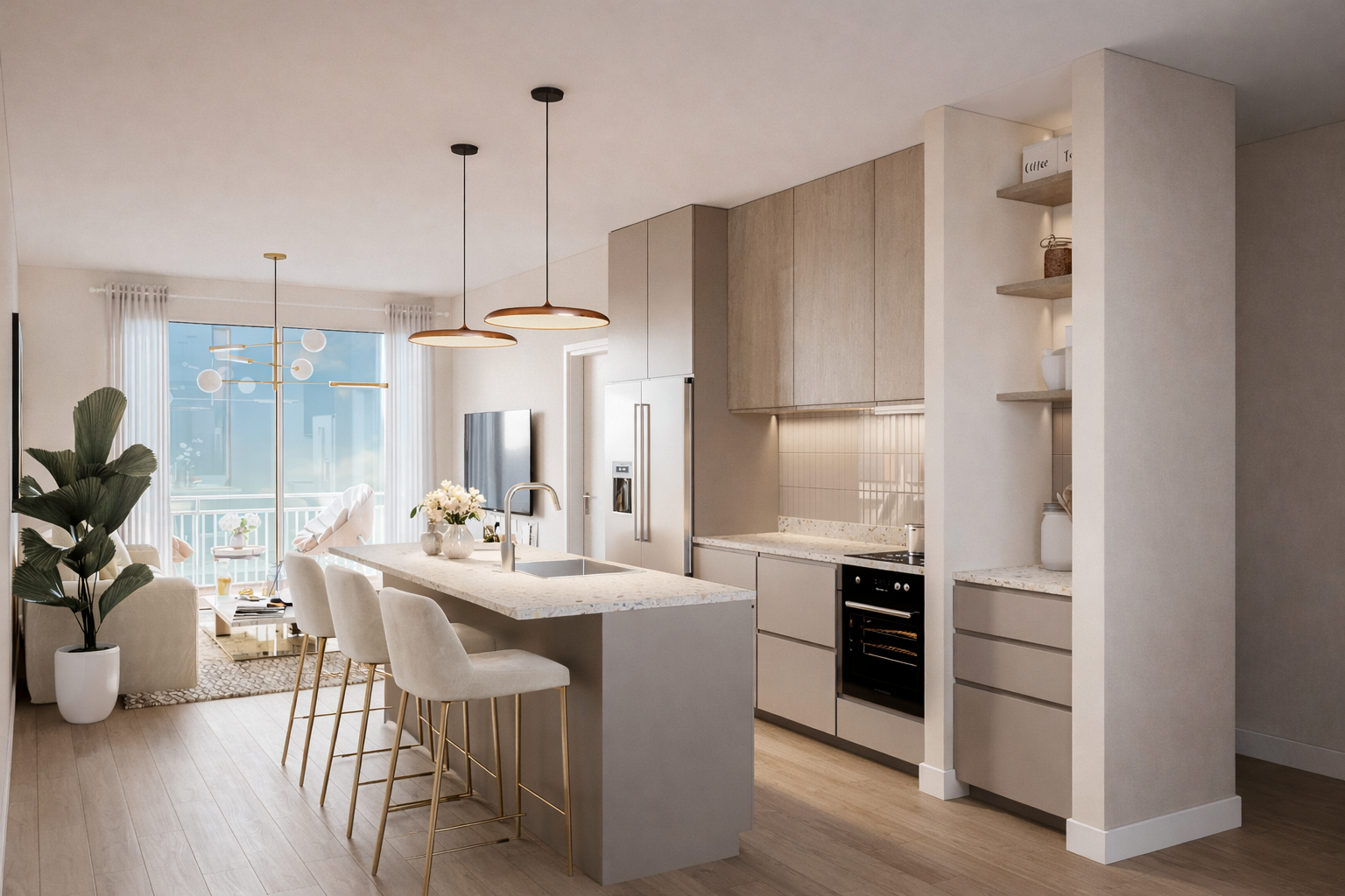 Type A living room and kitchen