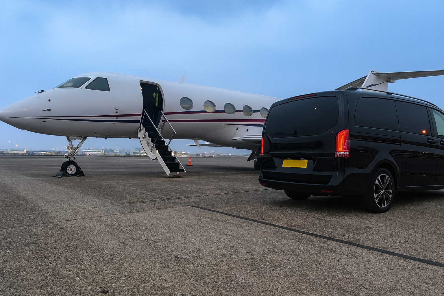 Executive luxury car with private jet