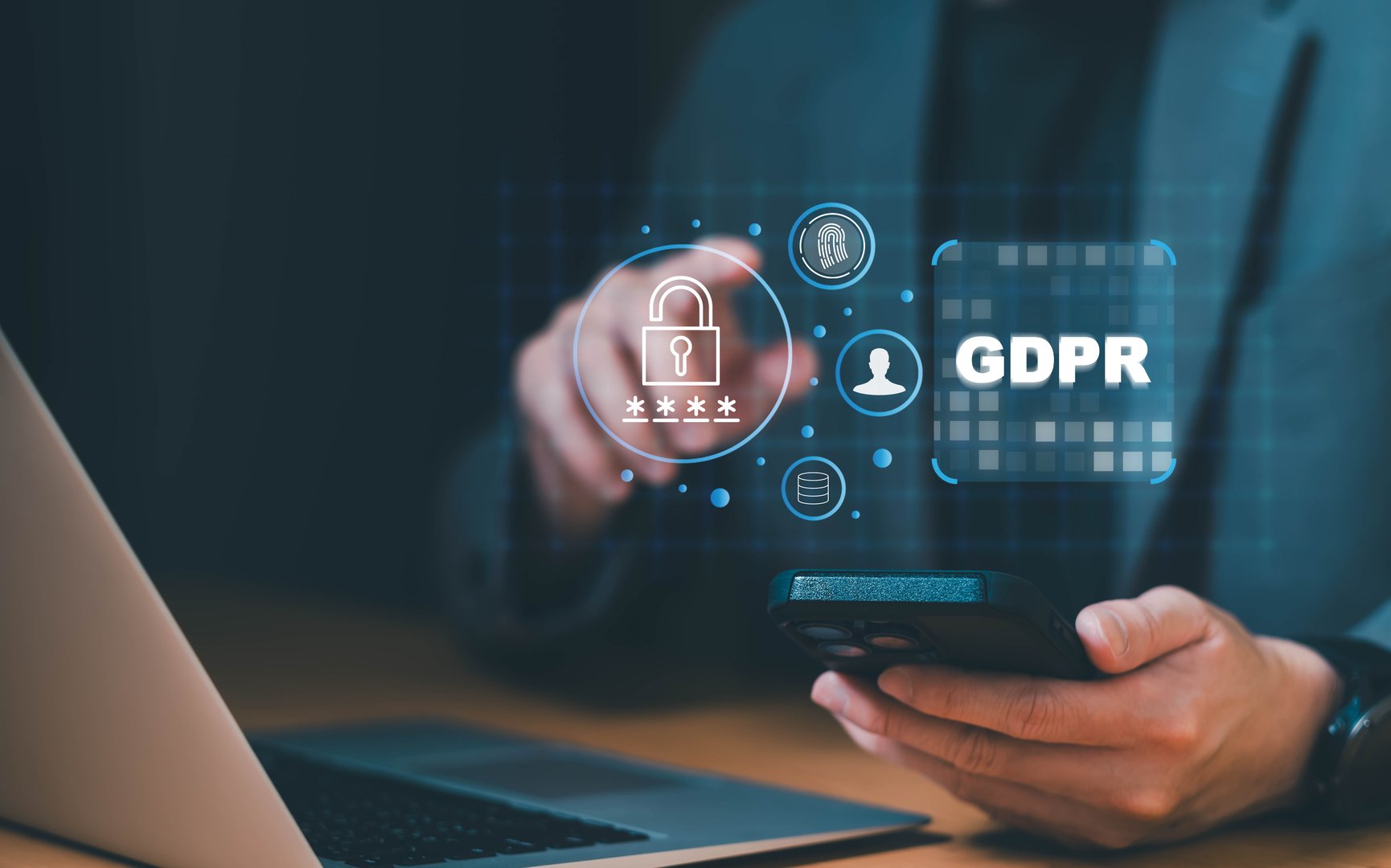 Business person access to personalize data privacy with password security access. Digital privacy concept to protect database and gdpr compliance to prevent data leak or digital threats.