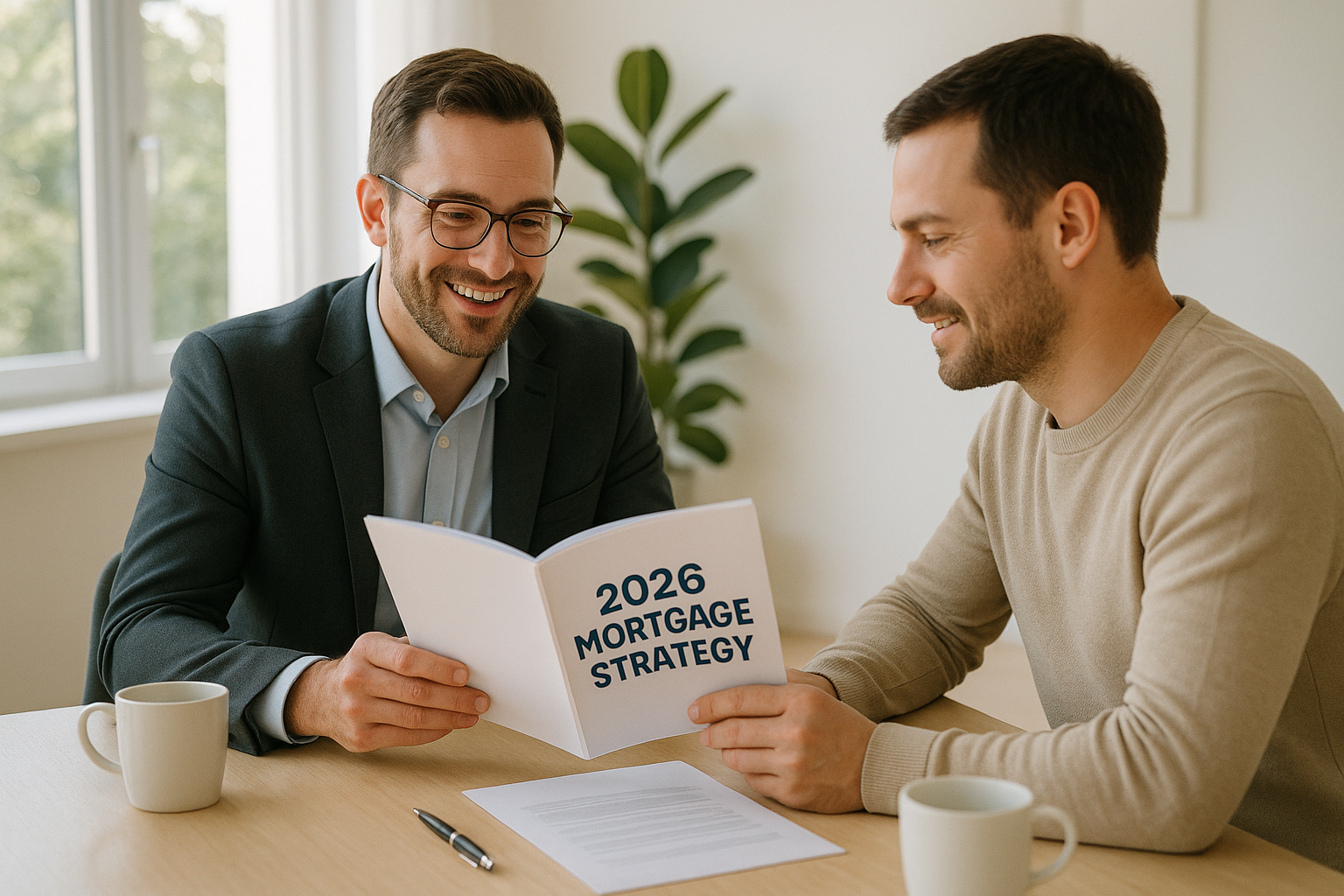 Mortgage professional meeting with a homeowner to plan their 2026 mortgage strategy and financial goals